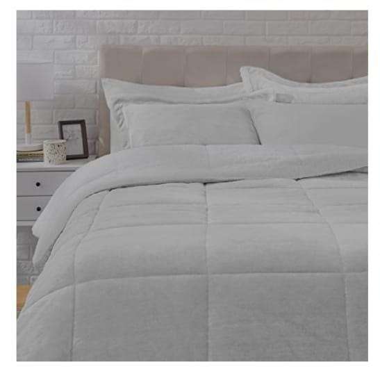 5pc Sherpa Velvet Fleece Comforter Set White Queen to King