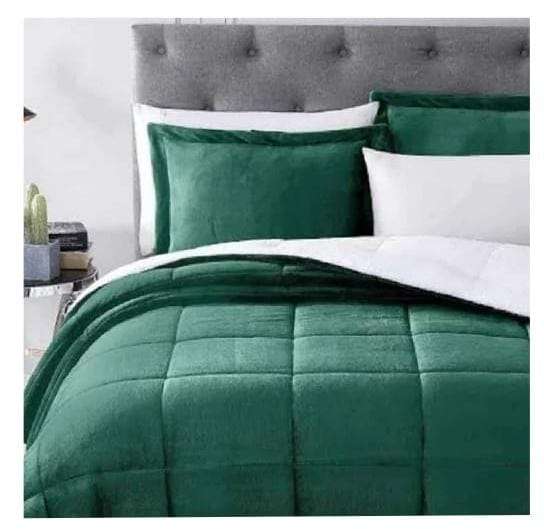 5pc Sherpa Velvet Fleece Comforter Set Green Queen to King