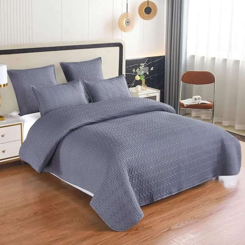 5pc Quilted Bedspread DOUBLE Grey