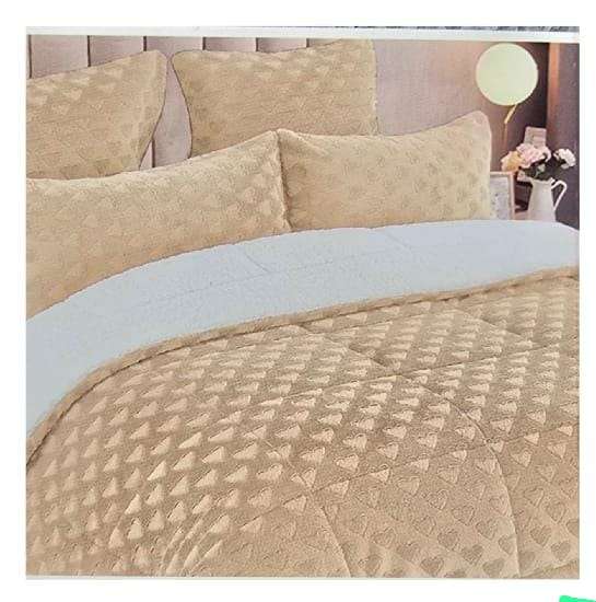 5pc Embossed Sherpa Fleece Comforter Set Cream Queen