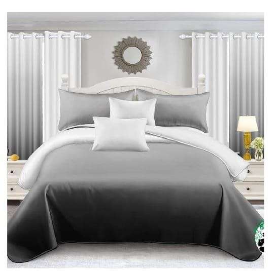 7pc Queen Ombre Two Toned Quilt Set Grey/White With Matching Curtains