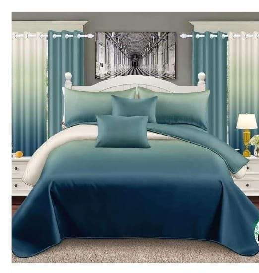7pc Queen Ombre Two Toned Quilt Set Blue/white With Matching Curtains