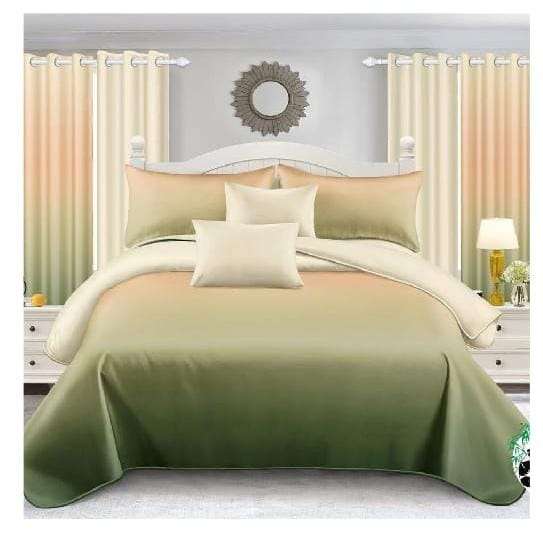7pc Queen Ombre Two Toned Quilt Set Green/white With Matching Curtains