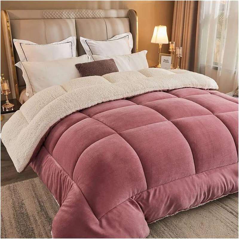 5pc Sherpa Velvet Fleece Comforter Set Ocean Dusty Pink Queen