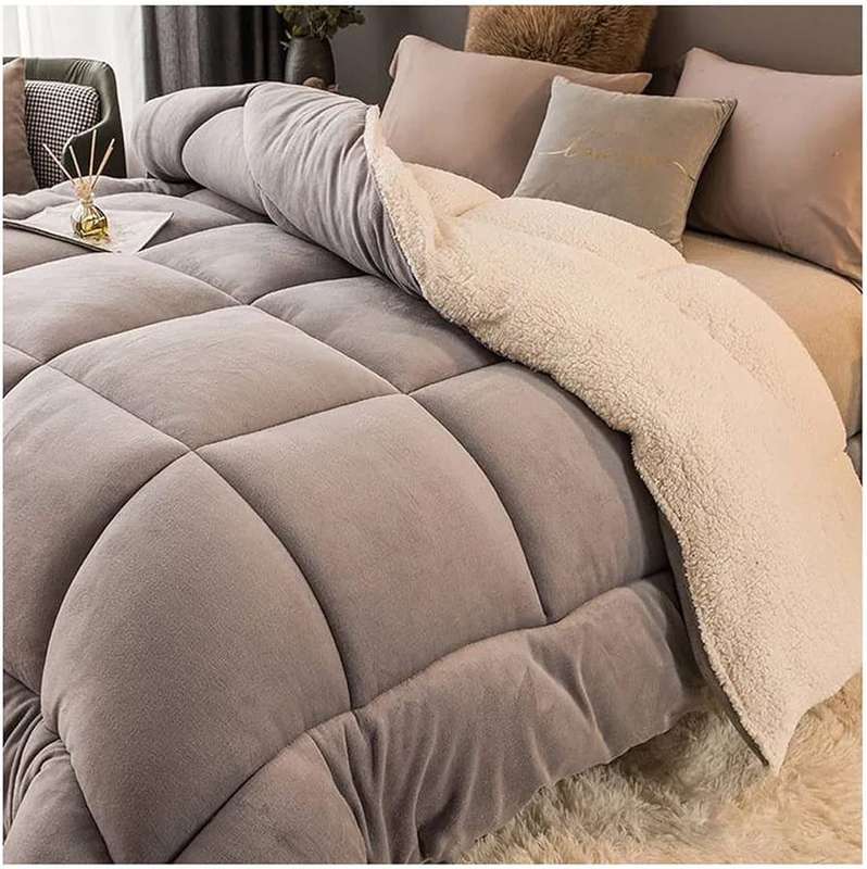 5pc Sherpa Velvet Fleece Comforter Set Grey Super Queen - Can Fit A King Size