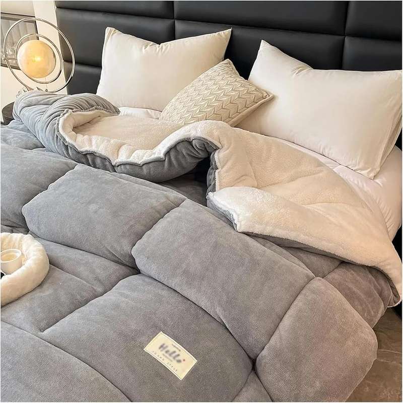 5pc Sherpa Velvet Fleece Comforter Set Grey Queen