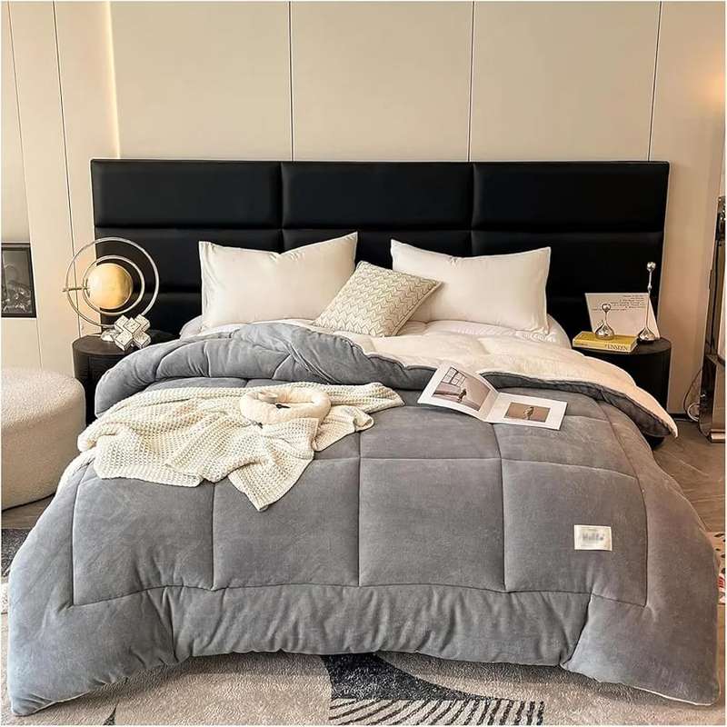 5pc Sherpa Velvet Fleece Comforter Set Grey Queen