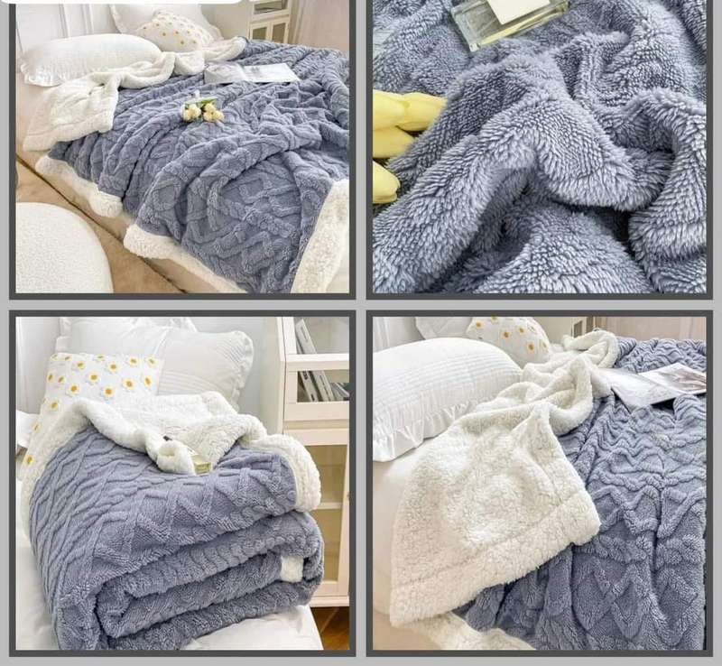 Extra Large Geometric Sherpa Fleece Blankets 200 x 230 Super King Size Light Grey