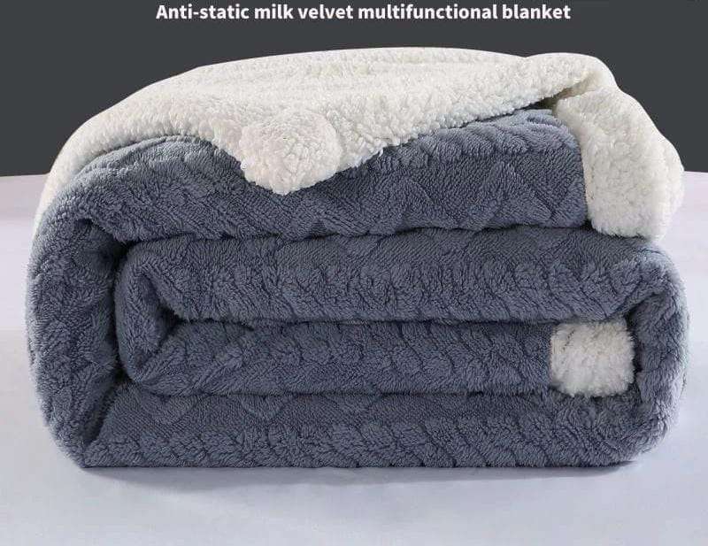 Extra Large Geometric Sherpa Fleece Blankets 200 x 230 Super King Size Light Grey