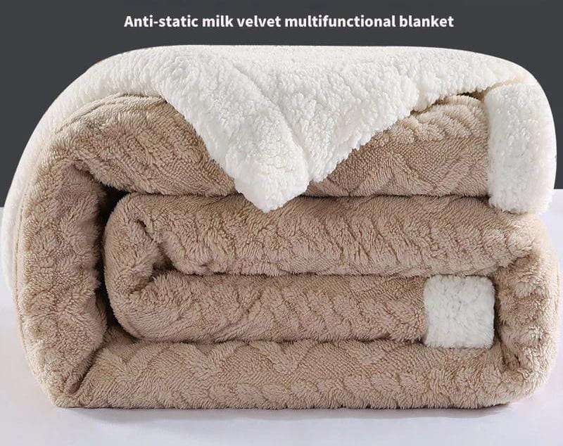 Extra Large Geometric Sherpa Fleece Blankets 200 x 230 Super King Size Beige