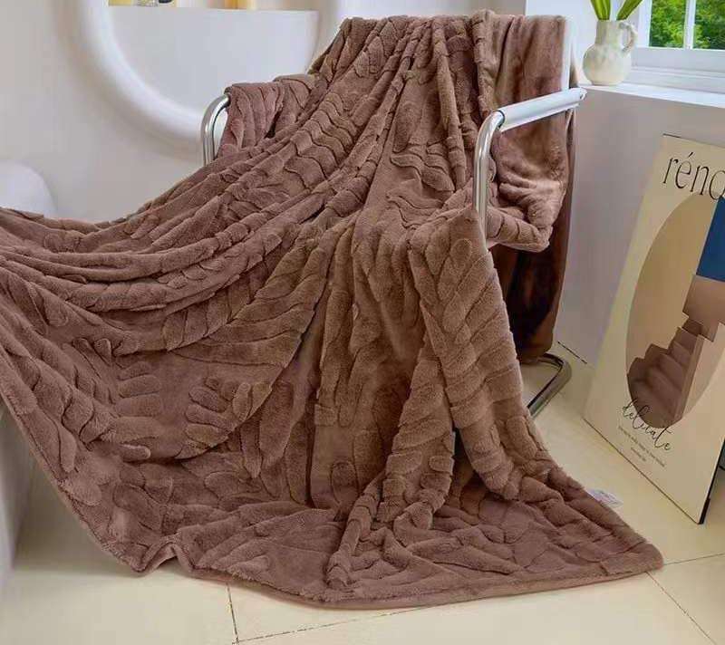 King Leaf Patterned Sherpa Blanket - Chocolate