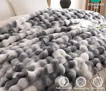 Super king Faux Rabbit Fur Ultra-Soft Tie-Dye Throw Blanket 220x230. White