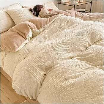 Luxury 5pc Milk Velvet Bedding Set Cream Queen