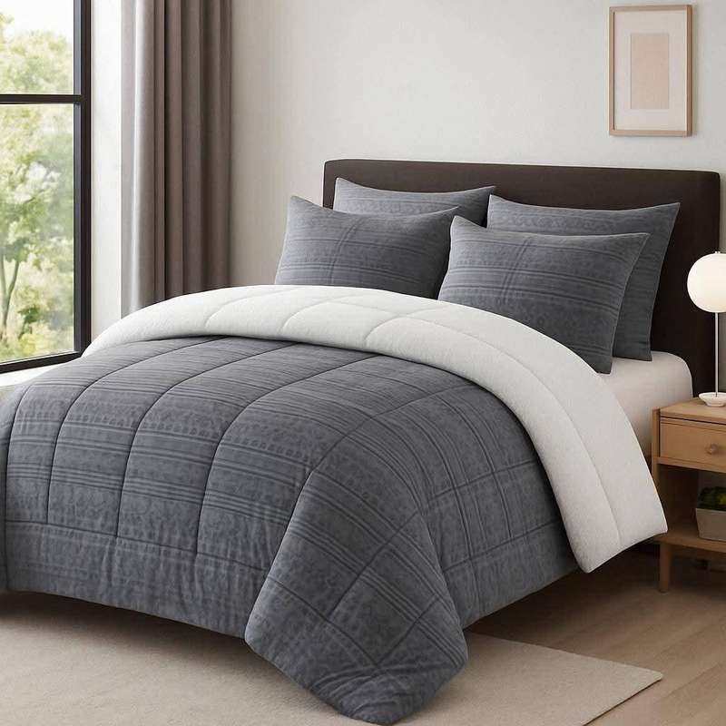Luxury 5pc Milk Velvet Bedding Set Grey King