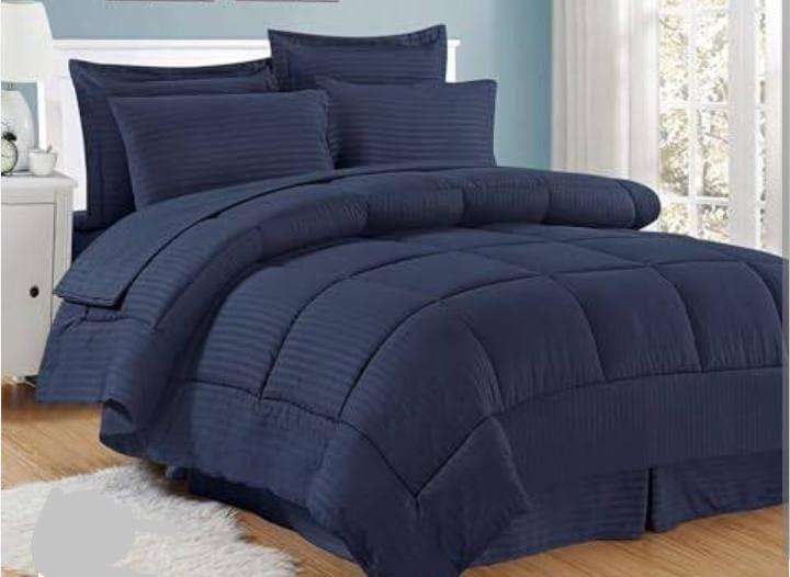 9pc Bedroom Combo Set - 5pc King Comforter Set- Fluffy Rug - Curtain Set incl Under Lace -Blue