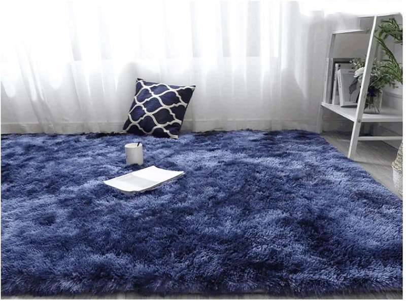 9pc Bedroom Combo Set - 5pc King Comforter Set- Fluffy Rug - Curtain Set incl Under Lace -Blue