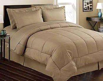 9pc Bedroom Combo Set - 5pc King Comforter Set- Fluffy Shaggy Rug - Curtain Set -Beige