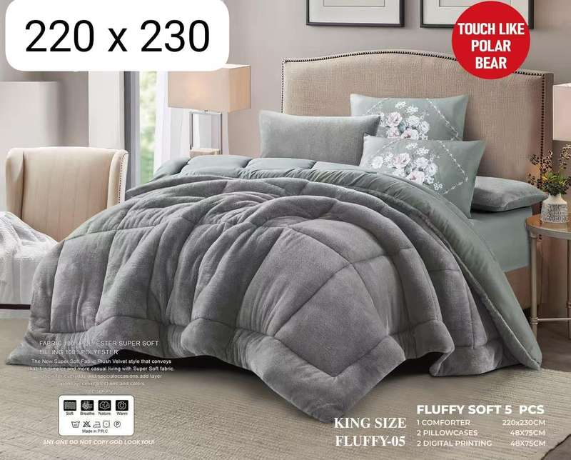 5pc King Fluffy -Thick -Luxuriously Soft Polar Fur Feel Velvet Comforter Set Charcoal