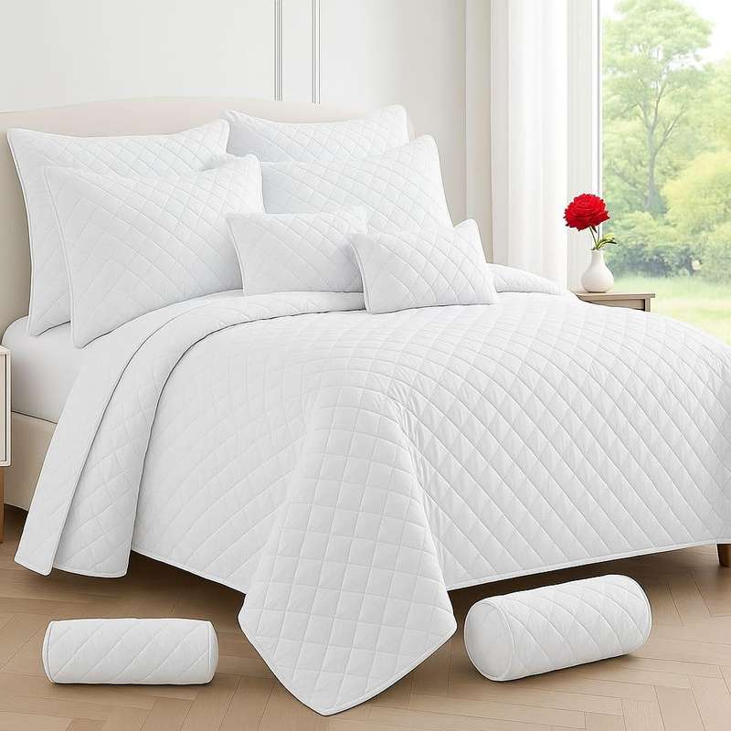 9Pc Thick Bedspread white 200x230 approx equivalent to a king Size