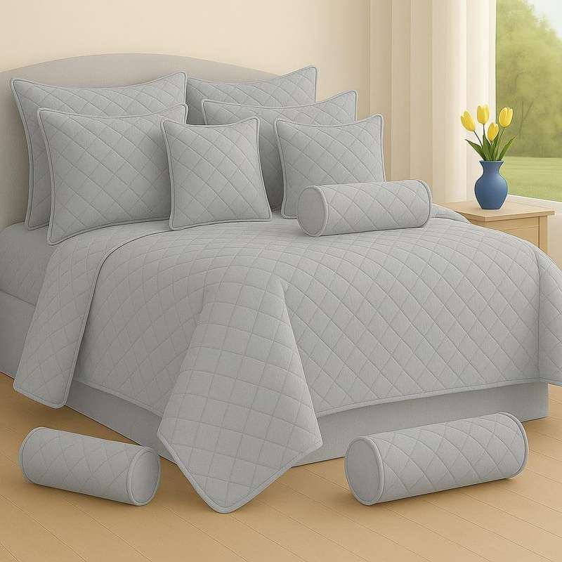 9Pc Thick Bedspread Grey 200x230 approx equivalent to a king Size