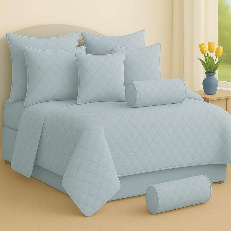 9Pc Thick Bedspread Powder Blue 200x230 approx equivalent to a king Size