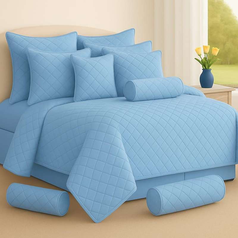 9Pc Thick Bedspread Light Blue 200x230 approx equivalent to a king Size