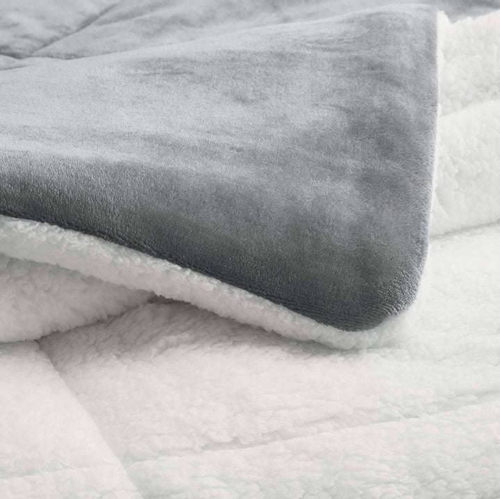 5pc Sherpa Velvet Fleece Comforter Set Grey Queen