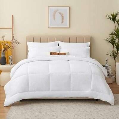5pc Sherpa Velvet Fleece Comforter Set white Super Queen to King