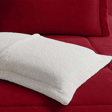 5pc Sherpa Velvet Fleece Comforter Set Maroon Queen