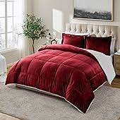 5pc Sherpa Velvet Fleece Comforter Set Maroon Queen