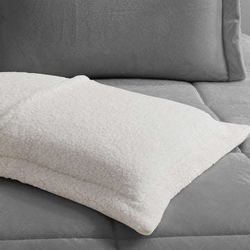 5pc Sherpa Velvet Fleece Comforter Set Grey Queen