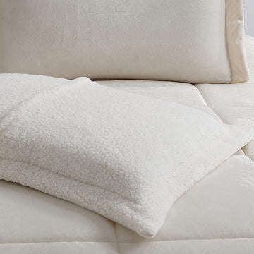 5pc Sherpa Velvet Fleece Comforter Set white Super Queen to King