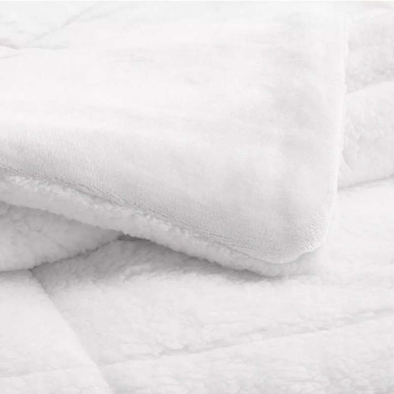 5pc Sherpa Velvet Fleece Comforter Set white Super Queen to King
