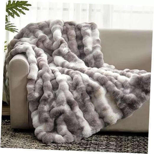 (Not Cheap, Low Quality or Copied see description) Faux Rabbit Fur Fleece Blanket Grey