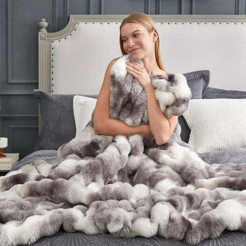 (Not Cheap, Low Quality or Copied see description) Faux Rabbit Fur Fleece Blanket Grey