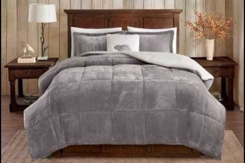 5pc Sherpa Velvet Fleece Comforter Set Grey Queen