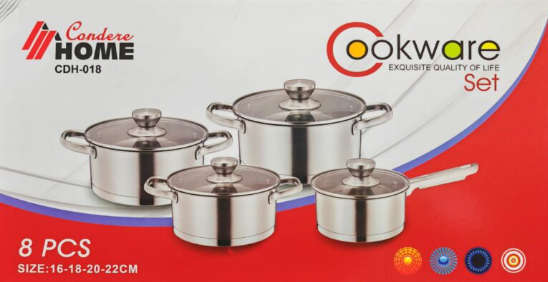 CONDERE HOME COOKWARE SET - 8 Pcs silver CDH-018 (Save 19%)