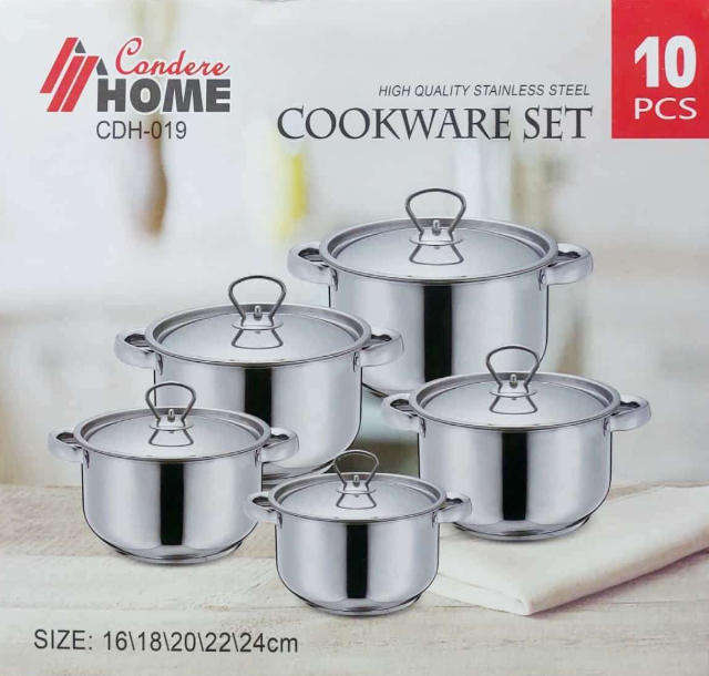 CONDERE HOME COOKWARE SET STAINLESS STEEL 10 PCS CDH-019