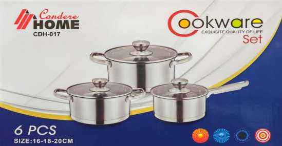 CONDERE HOME COOKWARE SET - 6 Pcs silver CDH-017
