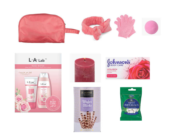 Mother's Day Blush Bliss Pamper Gift Set  Bath Bomb, Candle, Toiletry Bag, Skincare & Treats - 10pcs