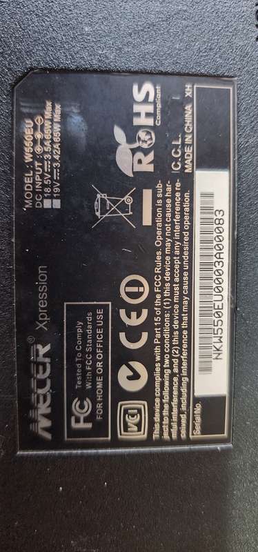 Mecer Xpression W550EU Notebook (non working/for spares or repairs)