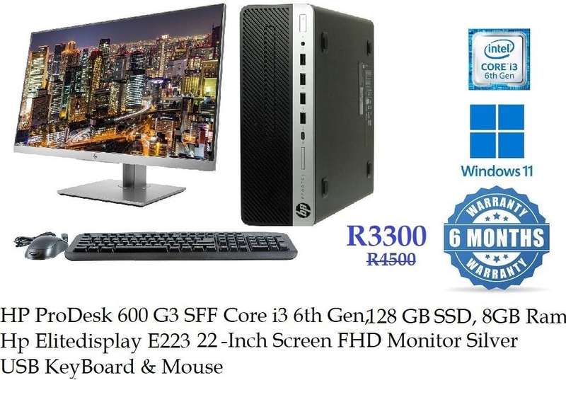 HP PRODESK 600 G3 SFF CORE i3 6 Gen 2.8 GHZ 8 GB RAM 128 GB SSD WINDOWS 11 PRO 22 Inch HP Monitor