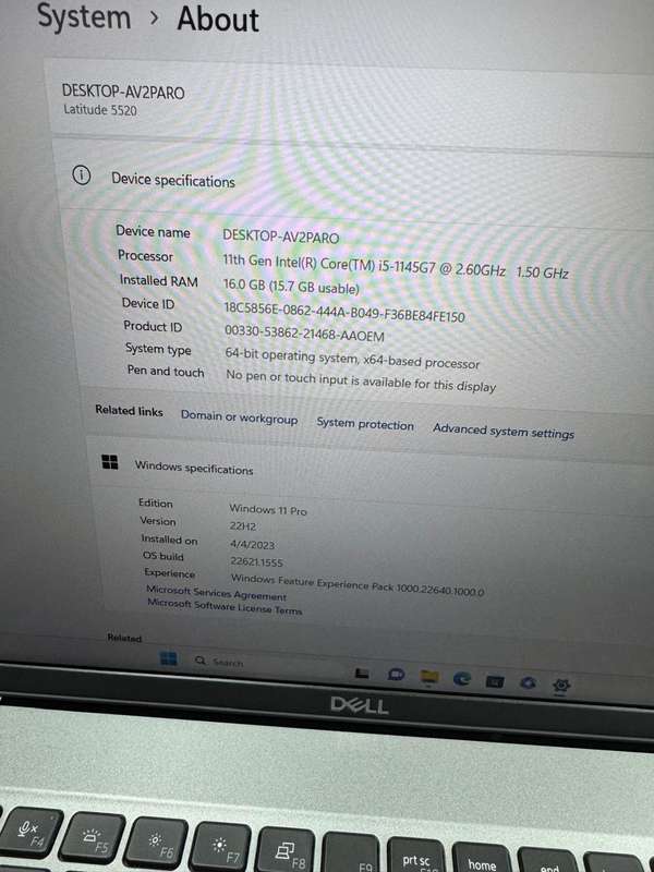 Dell Latitude 5520 I5-1145G7 16GB Ram 256GB Solid State Drive 15.6"FHD Notebook