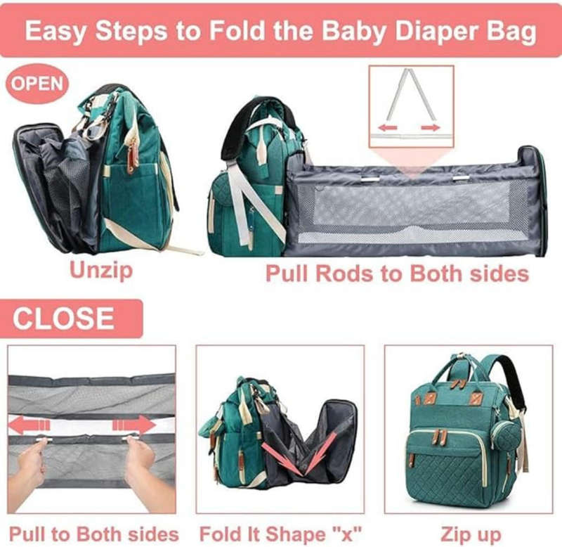 Jack Brown Multi-Functional Baby Diaper Bag and Bed, Green