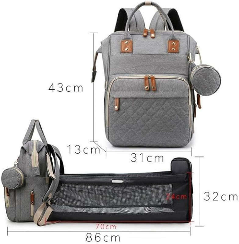 Jack Brown JB-DB0323G Multi-Functional Baby Diaper Bag and Bed, Grey