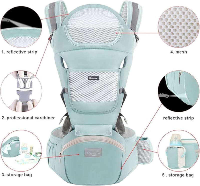 Baby Carrier with Hip Seat, Multi-Functional 9 in 1 Baby Wrap Carrier Newborn to Toddler for All