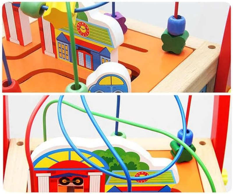 6-in-1 Baby Walker Activity Cube Wooden with Sounds,Music, Maze & Clock, Pull Learning Activity