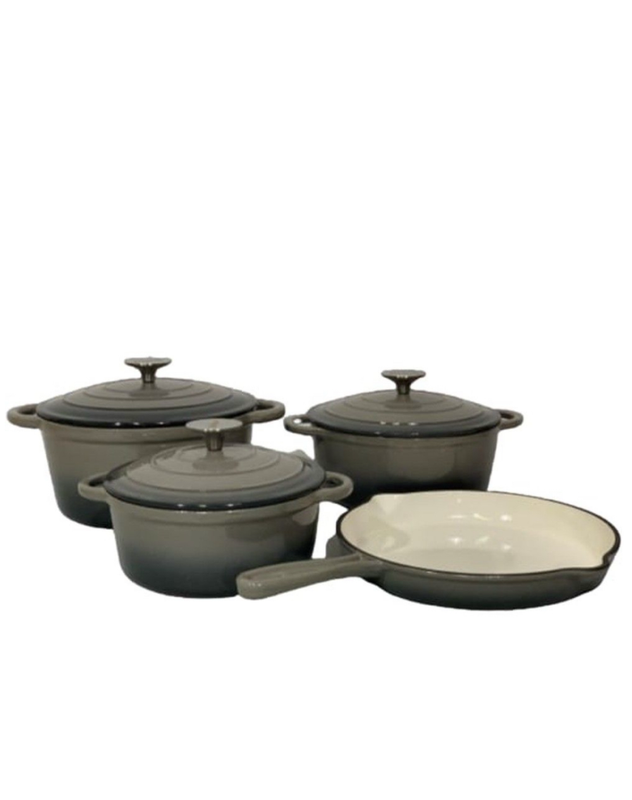 Delica 7 Piece Authentic Cast Iron Dutch Oven Cookware Pot Set - Grey