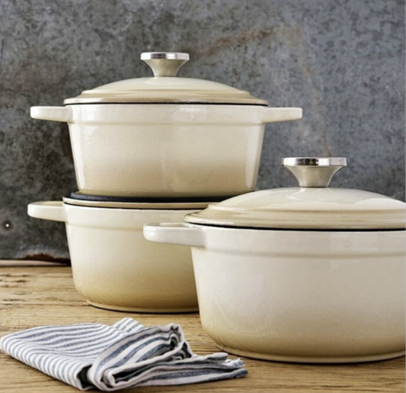 Delica 7 Piece Authentic Cast Iron Dutch Oven Cookware Pot Set - White