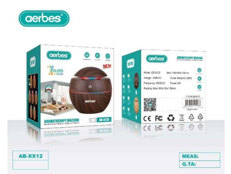 Aerbes AB-XX12 7 Colours Night Mightlight Humidifier 2W 200ML- Light brown